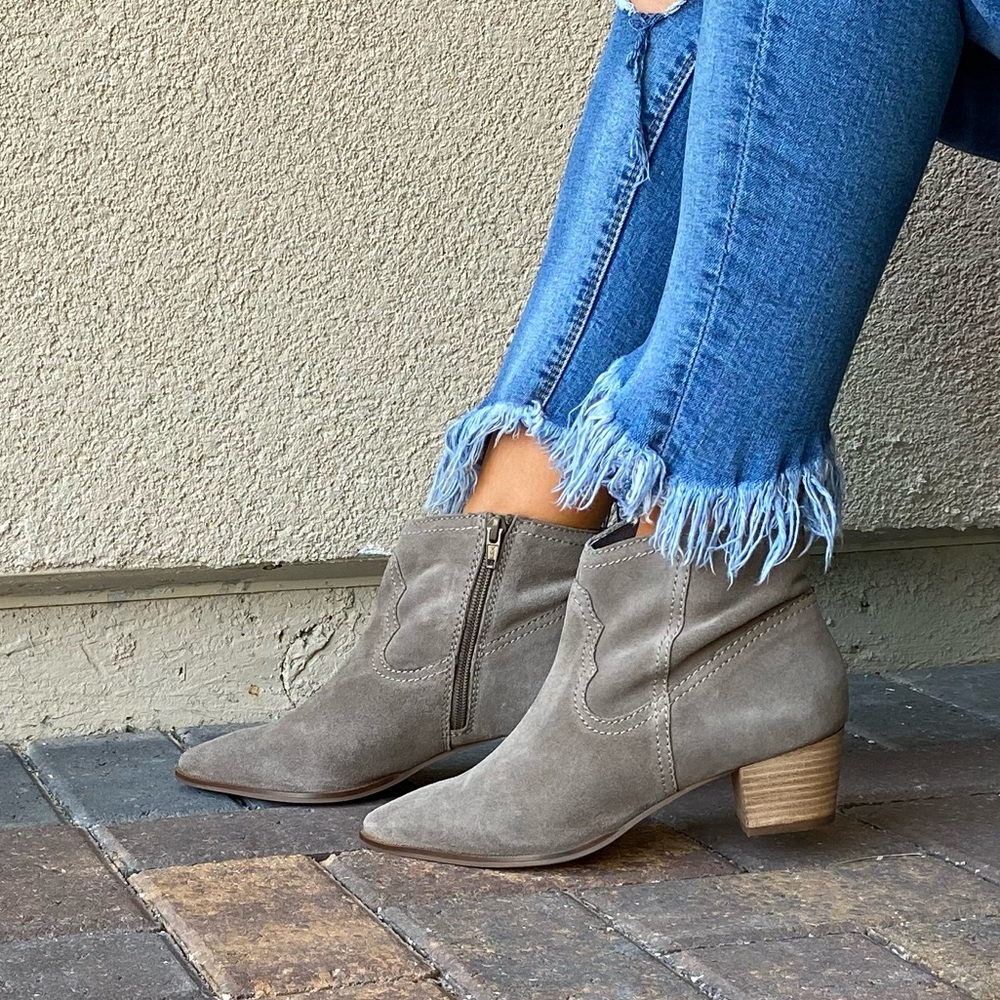 Distressed Genuine Leather Kitten Heel Ankle Boots - Picture 5 of 13